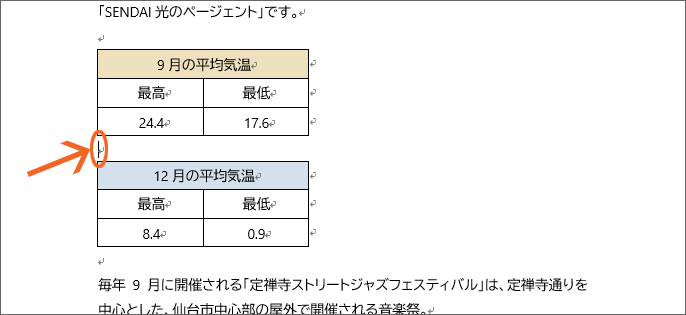 表を上下に分割