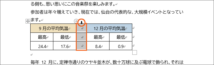 空間用の列を選択