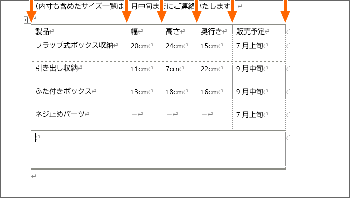 グリッド線を表示した表