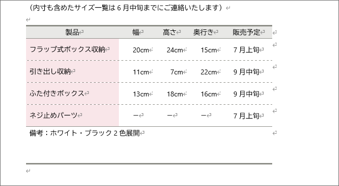 今回作る表