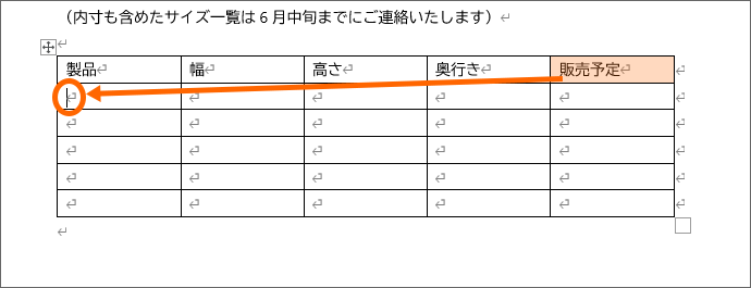 次の行の先頭セルにカーソルを動かすことができる