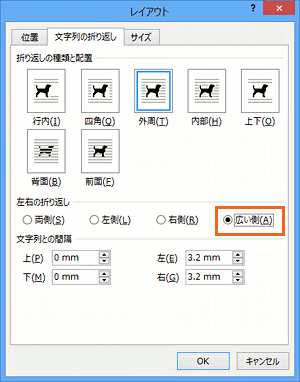 文字列の折り返しで左右の折り返しを設定 Word ワード